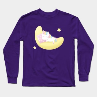 Cute Baby Unicorn Sleeping On The Moon Long Sleeve T-Shirt